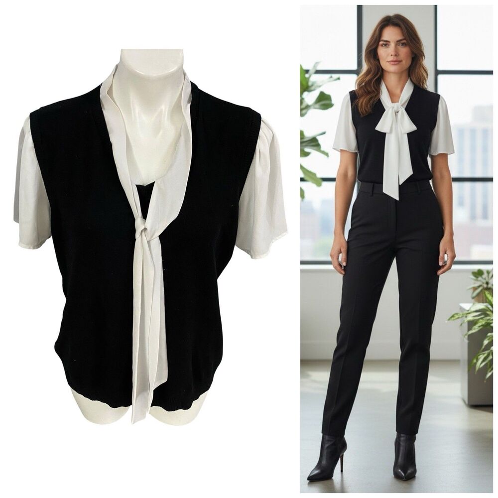 Adrianna Papell Sweater Womens XL Black Modest Office Siren Preppy Old Money